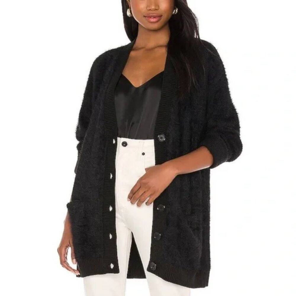Sanctuary Black Fuzzy Knit Button Down Long Sleeve Cardigan NWT Size 2X